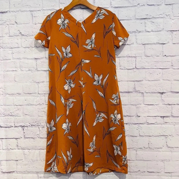A New Day Orange‎ Floral Shift Dress Cap Sleeve - Picture 2 of 7